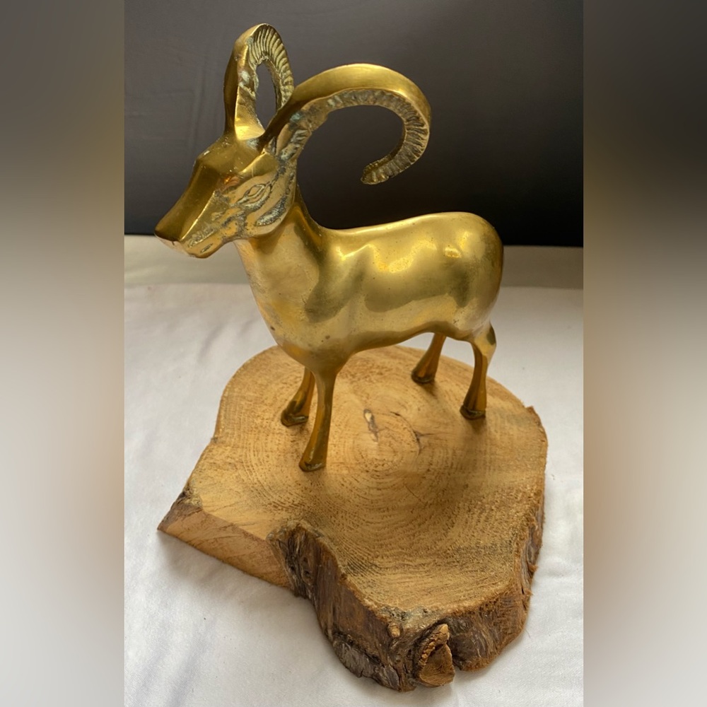Vintage antlered brass mule deer / ibex figurine collectible- heavy, scarce